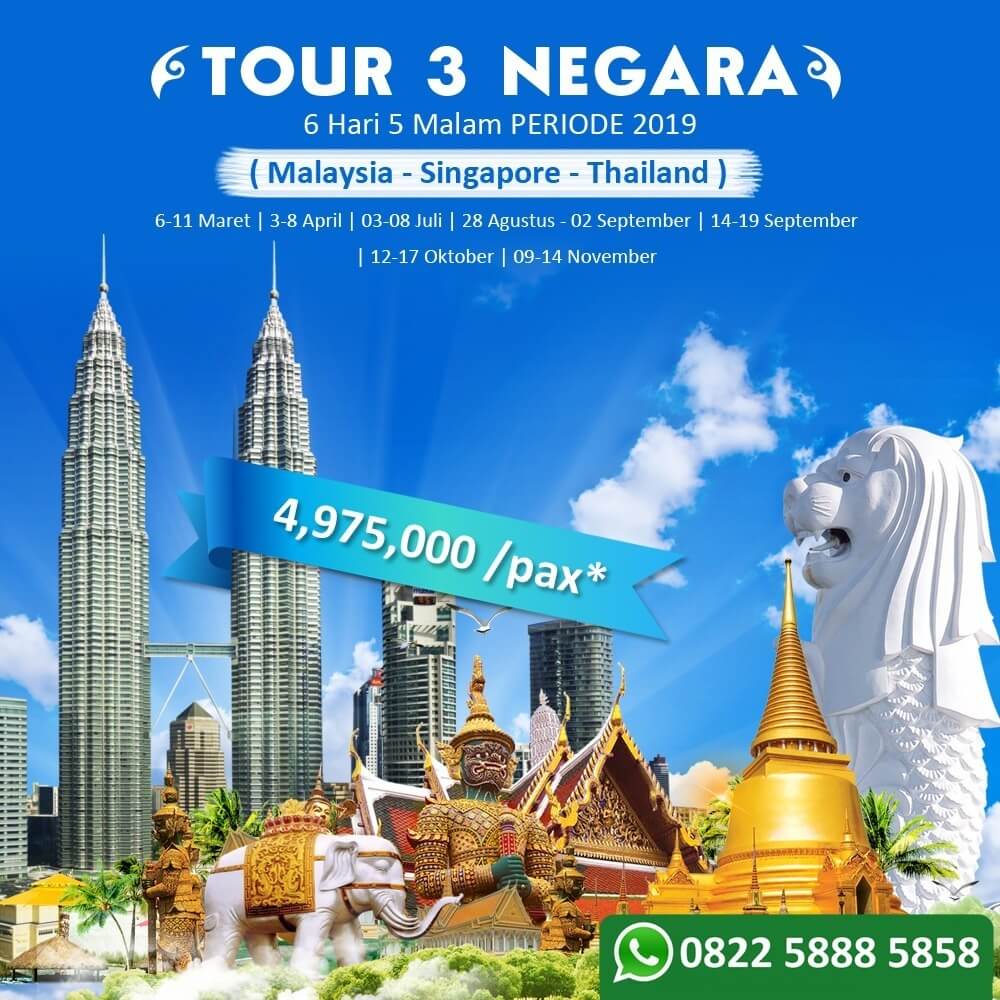 paket tour open trip 3 negara malaysia singapore thailand
